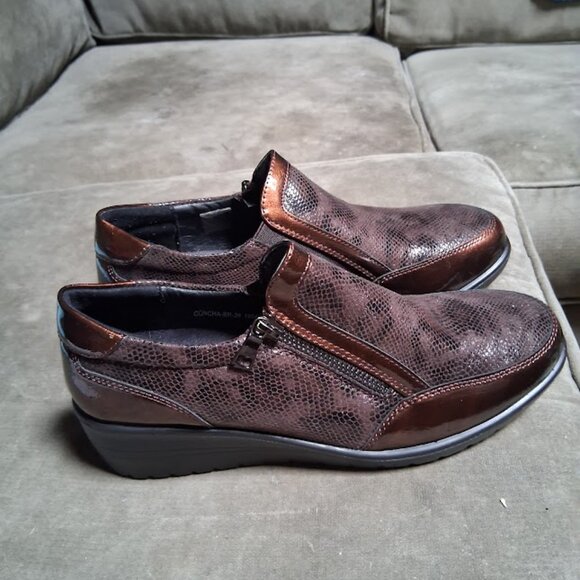 Flexus by Spring Step Concha Brown Patent Leather Wedge Slip On Shoes NIB Sz 8.5 - Picture 5 of 8